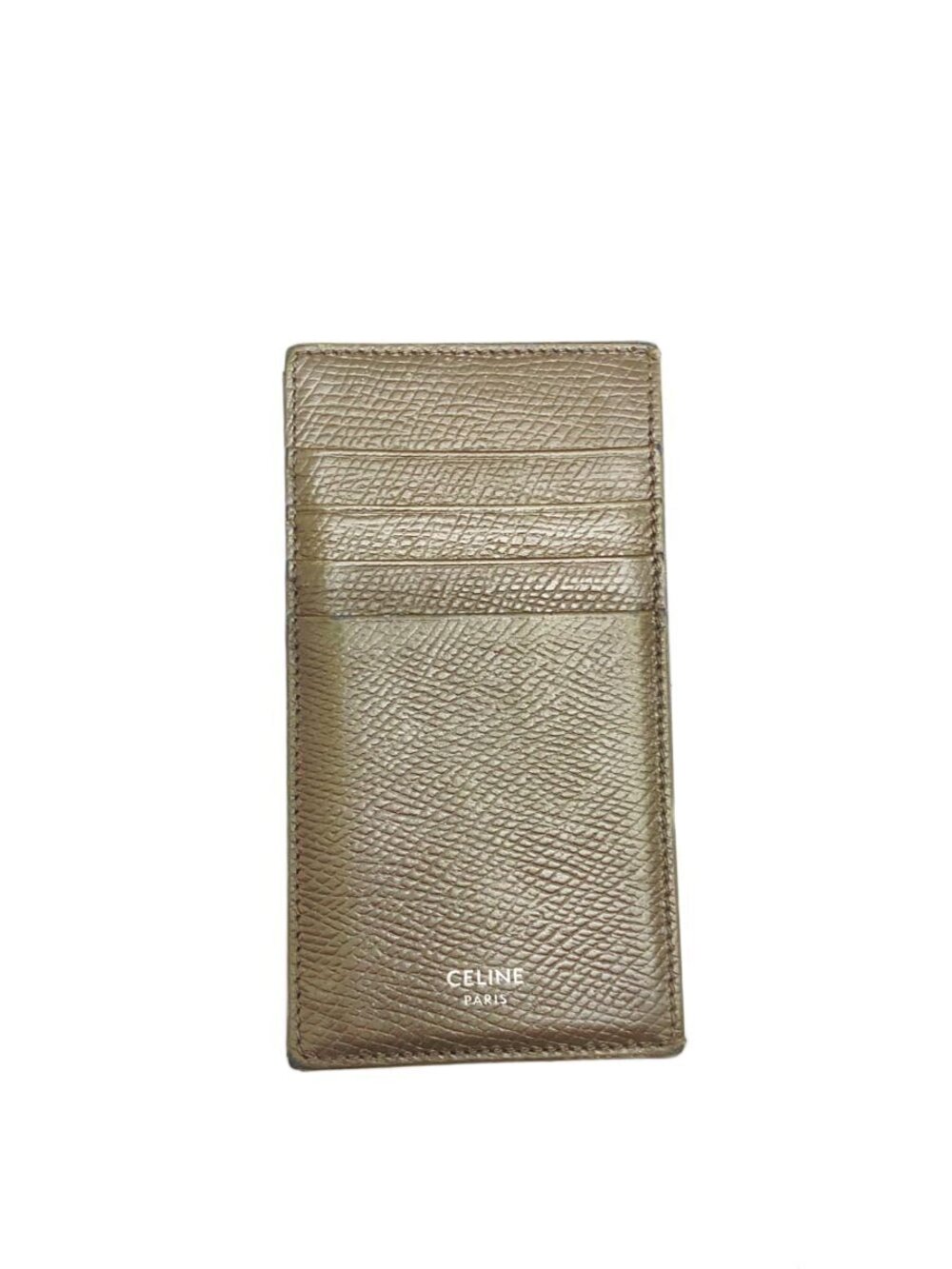 Celine Compact card Grained Calfskin Khaki Green